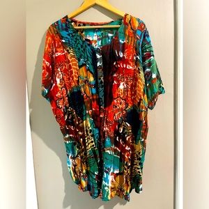 Roaman’s Art To Wear Button Down Blouse Women’s 20W Multi Print Colorful